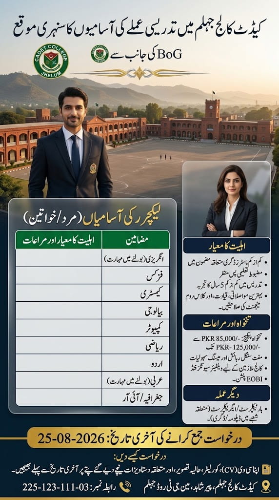 BEST BOARD OF GOVERNANCE OF CADET COLLEGE JOBS 2026