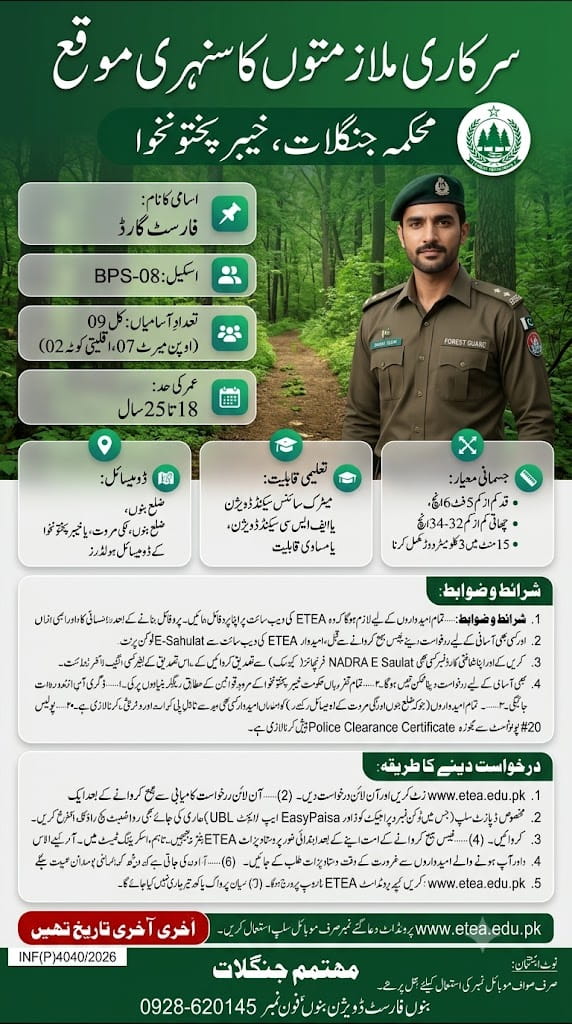BEST DEPARTMENT OF FOREST KPK JOBS 2026