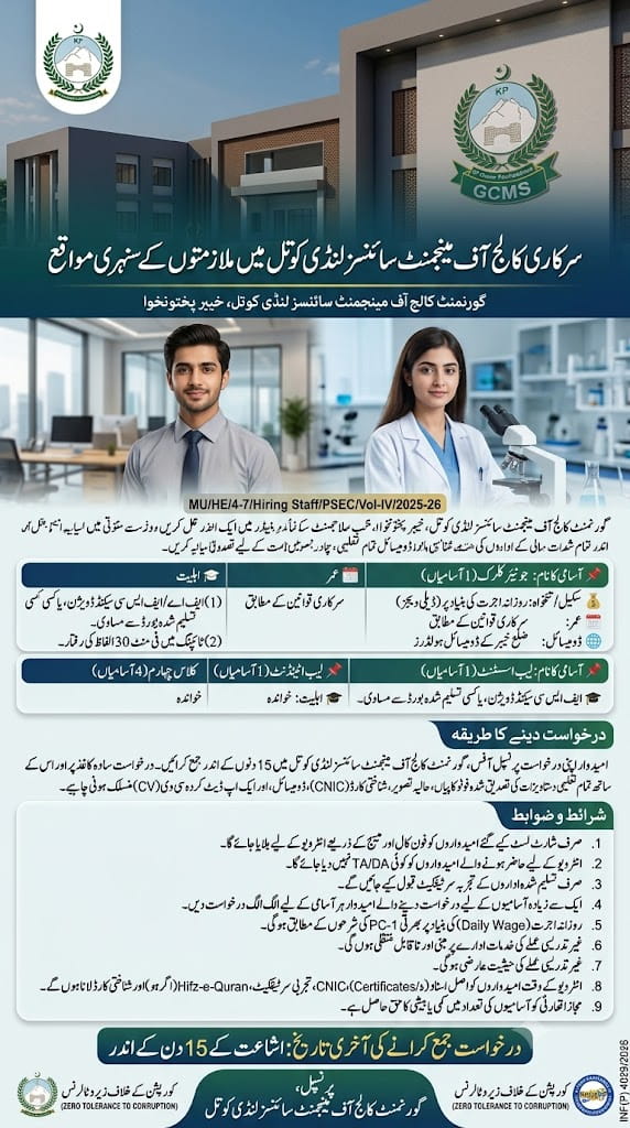 BEST GOVT.COLLEGE OF MANAGEMENT SCIENCES JOBS 2026