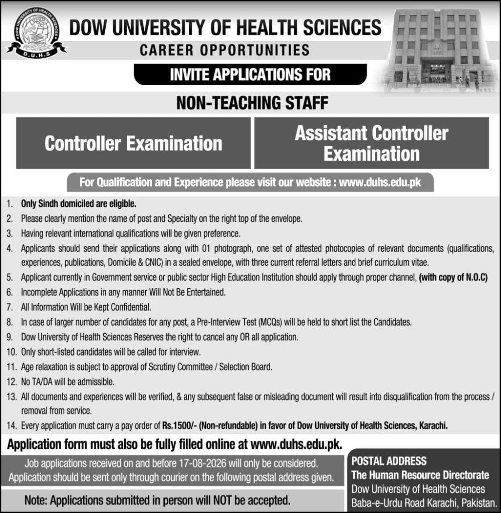 DOW University of Health Sciences Jobs 2026