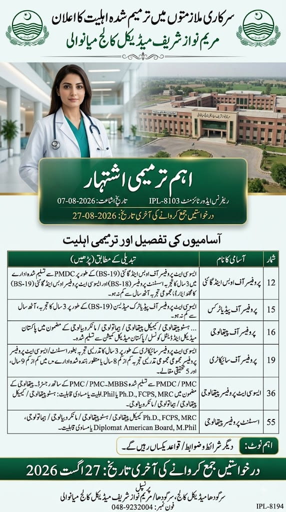 BEST MARYAM NAWAZ SHARIF MEDICAL COLLEGE JOBS 2026
