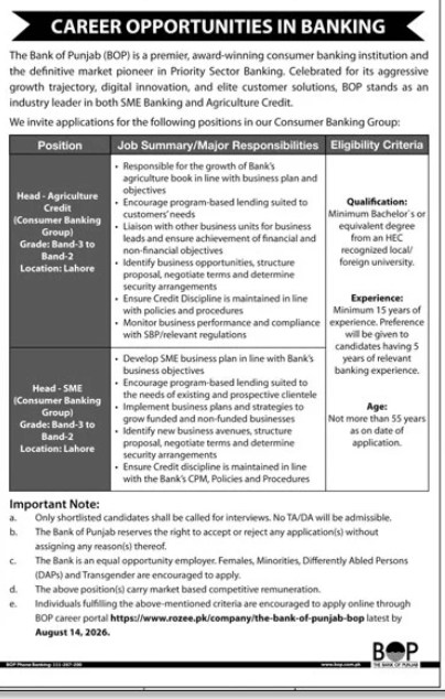 The Bank of Punjab Jobs 2026