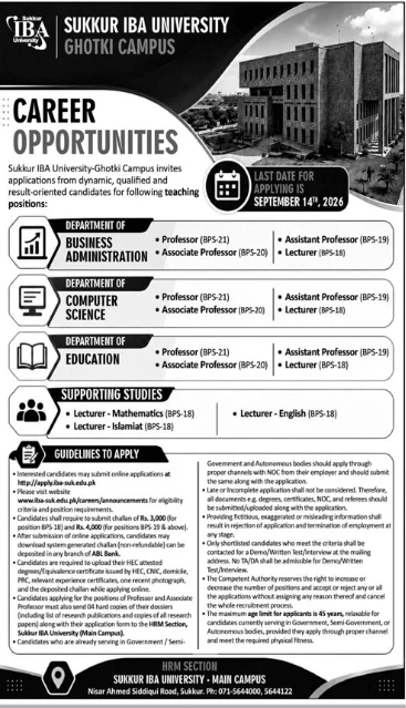 BEST SUKKUR IBA UNIVERSITY JOBS 2026
