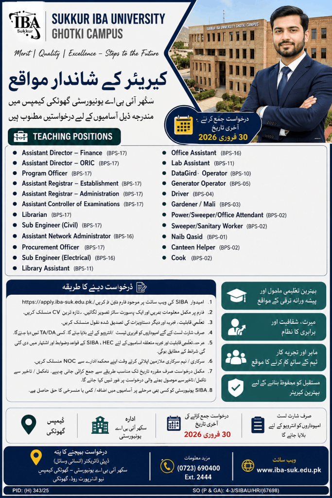 BEST SUKKUR IBA UNIVERSITY JOBS 2026